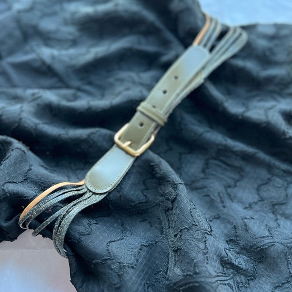 VTG 70s belt olive tan silver leather distressed sz S strappy gold buckle - Picture 10 of 11